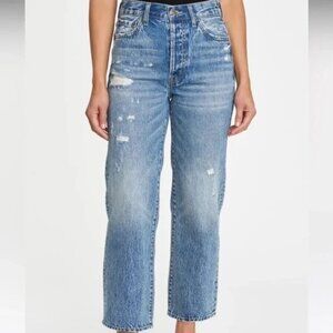 Pistola Cassie Super High Rise Button Fly Distressed Straight Leg Crop Jeans 28